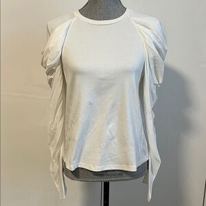 LA VEN Winter White Blouse Top With Draped Sleeves, Size XS
